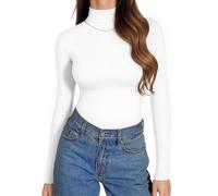 ALGALAROUND Damen Langarmshirt Rollkragenshirt Basic Langarm Shirts Slim Fit Rollkragen T-Shirts Gerippt Longshirt Party Outfit Elegant Oberteile Tops Weiß XL