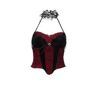 AlHECE Dessous Damen Goth Cross Print Lace Bodycon Crop Tops Camis Y2K Ästhetik Schwarz Rote Basis -Korsett -Tanktopkleidung Für Frauen Mädchen-Xy23477-L