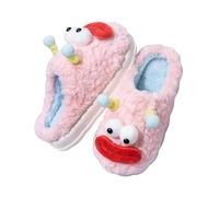 AlHECE Hausschuhe Damen Winter Baumwolle Plüsch Hausschuhe Für Frauen Hässliche Und Niedliche Große Augen Karikatur Warme Hausschuhe-Pink-37-38