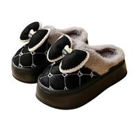 AlHECE Hausschuhe Damen Winter Frauen Schnee Stiefel Nette Bogen Baumwolle Schuhe Wasserdicht Down Home Komfort Dicke Sohle Plüsch-Schwarz-35-36