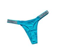 AlHECE Unterwäsche Frauen Panties Glänzender Buchstaben Strass Sexy Unterwäsche Slips Low Rise G-String Sport Tanga Feste Farbe Frauen-Blau-S