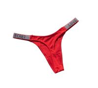 AlHECE Unterwäsche Frauen Panties Glänzender Buchstaben Strass Sexy Unterwäsche Slips Low Rise G-String Sport Tanga Feste Farbe Frauen-Rot-S