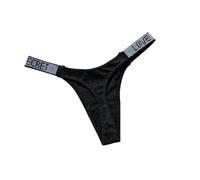 AlHECE Unterwäsche Frauen Panties Glänzender Buchstaben Strass Sexy Unterwäsche Slips Low Rise G-String Sport Tanga Feste Farbe Frauen-Schwarz-L