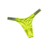 AlHECE Unterwäsche Frauen Panties Glänzender Buchstaben Strass Sexy Unterwäsche Slips Low Rise G-String Sport Tanga Feste Farbe Frauen-Gelb-L