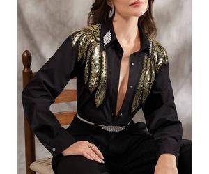 Aliao elegante glänzende Dekor-Bluse im französischen Stil mit weiten Ärmeln, würdevoll und angemessen, geeignet für Damen-Frühlingsoutfits, Feste, Ur