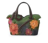 Alice Fan Damen Geldbörse aus echtem Leder mit Blumenmuster, Vintage-Rindsleder, Tragetasche für Damen, Einkaufstasche, Umhängetasche, Umhängetasche