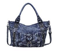 Alice Fan Denim-Tasche für Damen Hobo-Tasche Jeans-Tasche großes Fassungsvermögen lässig mehrere Taschen Schultertasche (Blau mit Ring Deco)