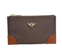 Alice Wheeler London Bee Brompton Purse - Kompakte leichte Geldbörse mit goldenem Bienen-Emblem, veganem Lederbesatz & Reißverschlusstasche hinten - 18 x 10,5 cm - Blaugrün, Oliv, Stein, Schwarz