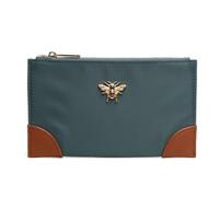 Alice Wheeler London Bee Brompton Purse - Kompakte leichte Geldbörse mit goldenem Bienen-Emblem, veganem Lederbesatz & Reißverschlusstasche hinten - 18 x 10,5 cm - Blaugrün, Oliv, Stein, Schwarz