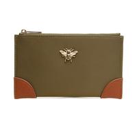 Alice Wheeler London Bee Brompton Purse - Kompakte leichte Geldbörse mit goldenem Bienen-Emblem, veganem Lederbesatz & Reißverschlusstasche hinten - 18 x 10,5 cm - Blaugrün, Oliv, Stein, Schwarz