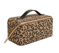 Alice Wheeler London Kosmetikkoffer mit Tierdruck, breite Öffnung, gefütterter Innenraum mit Organizer-Taschen, 24 × 12 × 12 cm, Zebra- oder Leopardenmuster, Leopardenmuster/dunkel, M, Ausklappbarer