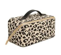 Alice Wheeler London Kosmetikkoffer mit Tierdruck, breite Öffnung, gefütterter Innenraum mit Organizer-Taschen, 24 × 12 × 12 cm, Zebra- oder Leopardenmuster, Light Leopard, M, Ausklappbarer