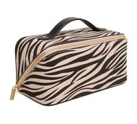 Alice Wheeler London Kosmetikkoffer mit Tierdruck, breite Öffnung, gefütterter Innenraum mit Organizer-Taschen, 24 × 12 × 12 cm, Zebra- oder Leopardenmuster, zebra, M, Ausklappbarer Kosmetikkoffer