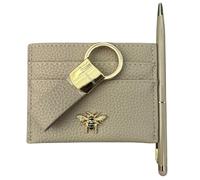 Alice Wheeler London Luxus 3-teiliges Geschenkset - Veganes Leder Schleife Kartenetui mit Gold Bee Beschläge, Exklusiver Loop Schlüsselanhänger & Kugelschreiber mit Stylus - Geschenkbox - 5 Farben