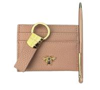 Alice Wheeler London Luxus 3-teiliges Geschenkset - Veganes Leder Schleife Kartenetui mit Gold Bee Beschläge, Exklusiver Loop Schlüsselanhänger & Kugelschreiber mit Stylus - Geschenkbox - 5 Farben