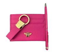 Alice Wheeler London Luxus 3-teiliges Geschenkset - Veganes Leder Schleife Kartenetui mit Gold Bee Beschläge, Exklusiver Loop Schlüsselanhänger & Kugelschreiber mit Stylus - Geschenkbox - 5 Farben