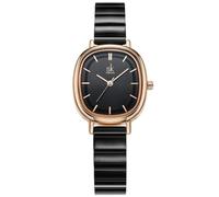 Alienwork Armbanduhr Damen Roségold Edelstahl Metallarmband Schwarz Ultra-flach Elegant