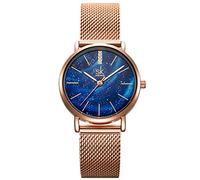 Alienwork Armbanduhr Damen Roségold Metall Mesh Armband Edelstahl Blau Ultra-flach Elegant