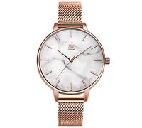 Alienwork Armbanduhr Damen Roségold Metall Mesh Armband Edelstahl Weiss Ultra-flach Elegant