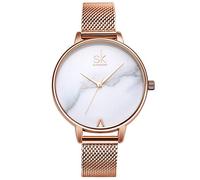 Alienwork Armbanduhr Damen Roségold Metall Mesh Armband Edelstahl Weiss Ultra-flach Elegant