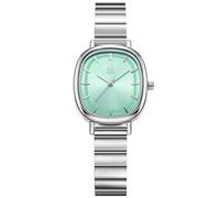 Alienwork Armbanduhr Damen Silber Edelstahl Metallarmband Grün Ultra-flach Elegant