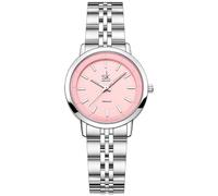 Alienwork Armbanduhr Damen Silber Edelstahl Metallarmband Pink Ultra-flach Elegant Metall-Armband