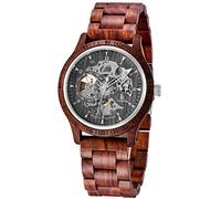 Alienwork Automatikuhr Armbanduhr Herren Rot Holz-Armband Schwarz Skelett Natur-Holz