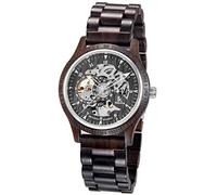 Alienwork Automatikuhr Armbanduhr Herren Schwarz Holz-Armband Skelett Natur-Holz