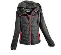alife & kickin Jacke ColbieAK Damen Softshelljacke, Steppjacke Schwarz mit Roten Akzenten, Gesteppte Hybrid-Jacke mit Kapuze Gr. XL