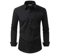 Alimens & Gentle Herren Hemd Langarm Business Freizeithemd Regular Fit Hemden Stretch Pure Herrenhemden Arbeit Büro Schwarz S