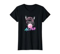 Alina - Schöner Mädchen Name mit niedlicher Katze Preisgünstiges Grafik-T-Shirt, Damen, Schwarz, XL