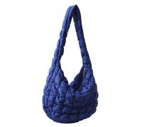 ALINUOYQ Cotton Padded Shoulder Bag Women Quilted Check Bucket | Bag Single Strap Zipper Closure Soft Nylon Interior Slot Pocket for Vacation Shopping
