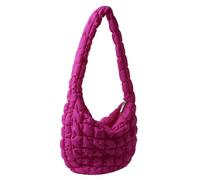 ALINUOYQ Cotton Padded Shoulder Bag Women Quilted Check Bucket | Bag Single Strap Zipper Closure Soft Nylon Interior Slot Pocket for Vacation Shopping