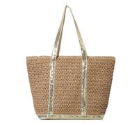 ALINUOYQ Damen-Handtasche aus Stroh, großes Fassungsvermögen, Pailletten, gehäkelt, Strandhandtasche, kontrastfarbenes Weben, Reisetasche, Damen-Sommer-Tagestasche (Gold)
