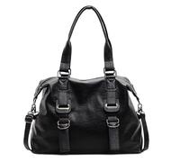 ALINUOYQ Vielseitige Tragetasche aus PU-Leder, modische Umhängetasche, großes Fassungsvermögen, stilvolle Umhängetasche, einfarbig, trendige Schnalle, Umhängetasche, Outdoor-Reisetasche (schwarz)