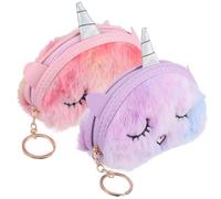 Alipis 2 Stück Einhorn Plüsch Geldbörsen mit Reißverschluss Kleine Weiche Münzportemonnaies für Damen und Mädchen Schlüssel und Taschenanhänger Cartoon Geldbeutel für Kleingeld und