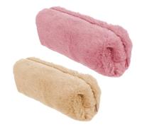 Alipis 2 Stück Plüsch Federmäppchen für Schule Stifteetui mit Reißverschluss Weiches Schreibwaren Etui in Beige und Dunkelpink Leichter Stiftehalter für Schüler