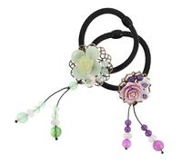 Alipis 2 Stück Vintage Haarbänder für Frauen Elastische Weiche Blüten-haargummis in Violett Hellgrün Dehnbare Sichere Haarseile als Ponytail-halter für Klassisches und Modernes Styling