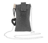 Alipis Elegante Strass Umhängetasche für Damen mit Herz Kettenriemen Kleine Schwarze Handytasche aus Acryl und Nylon Verstellbarer Schultergurt für Partys und Events