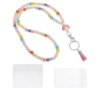 Alipis Holzperlen Ausweishalter Lanyard mit Metall Schnellverschluss Transparentem Kartenfach Boho Schlüsselband für Lehrer Krankenschwestern und Büro - 3 Stück