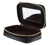 Alipis Kosmetiktasche mit Spiegel Kleine Lippenstift Aufbewahrungstasche aus Schwarzem Rindsleder Kompakt Tragbar für Damen Reise Organizer Make up Pouch Multifunktional für Schmuck und