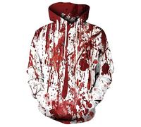 ALISISTER Unisex 3D Druck Hoodies Kapuzenpullover Furchtbar Weiß Bloody Pullover Hoody Sweatshirt Langarm Halloween Party Kapuzenjacken mit Fleece-Innenseite L