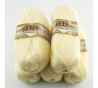 Alize 5 x 100 g Angora Gold Einfarbig 500 Gramm Wolle mit 20% Woll-Anteil Türkische Wolle Mohair (01)