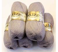 Alize 5 x 100 g Angora Gold Einfarbig 500 Gramm Wolle mit 20% Woll-Anteil Türkische Wolle Mohair (163)