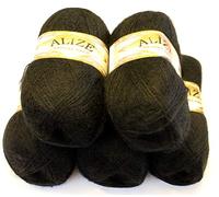 Alize 5 x 100 g Angora Gold Einfarbig 500 Gramm Wolle mit 20% Woll-Anteil Türkische Wolle Mohair (60)