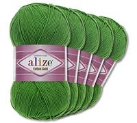 Wohnkult Alize 5 x 100 g Cotton Gold Premium Wolle| 39 Farben Sommerwolle Garn Stricken Amigurumi (126 | Grasgrün)