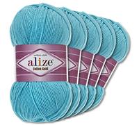 Wohnkult Alize 5 x 100 g Cotton Gold Premium Wolle| 39 Farben Sommerwolle Garn Stricken Amigurumi (287 | Türkis)