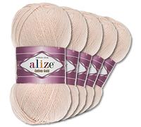 Alize 5 x 100 g Cotton Gold Premium Wolle| 39 Farben Sommerwolle Garn Stricken Amigurumi (382 | Cremebeige)
