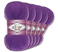 Wohnkult Alize 5 x 100 g Cotton Gold Premium Wolle| 39 Farben Sommerwolle Garn Stricken Amigurumi (44 | Violett)