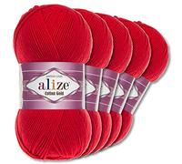 Wohnkult Alize 5 x 100 g Cotton Gold Premium Wolle| 39 Farben Sommerwolle Garn Stricken Amigurumi (56 | Rot)
